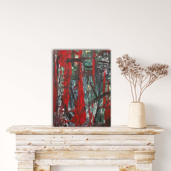 Dark Places, red, black, medium size, acrylic original, wall art design painting - Picture 1 of 12